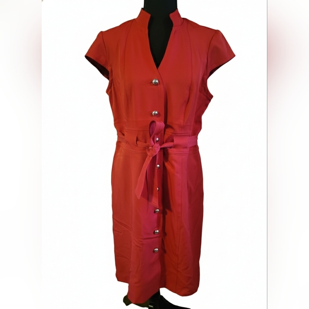 Sweet Elegant Red Button-Front Midi Dress